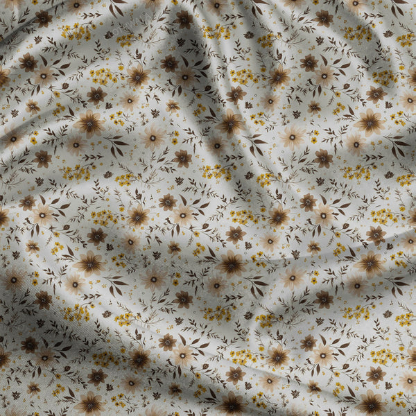 Premium Mocha Botanical Meadow uSoft Satin Printed Fabric