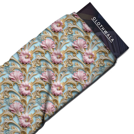 Trendy Blush Floral Swirl uSoft Satin Printed Fabric
