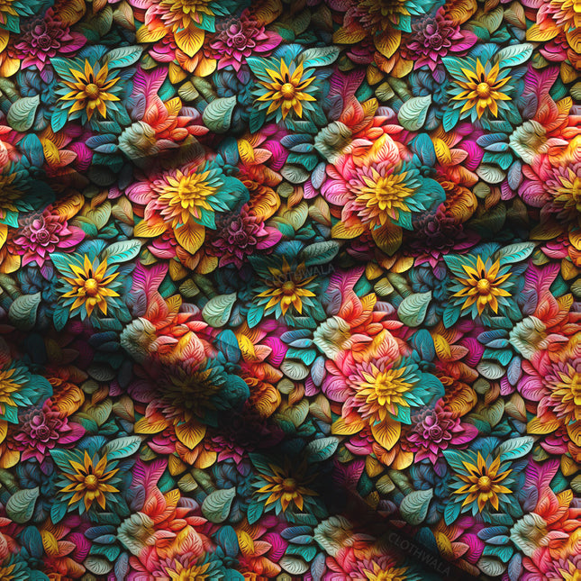 Exclusive Tropical Floral Petal Fiesta Soft Crepe Printed Fabric