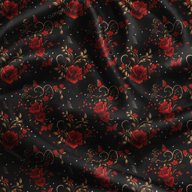 Bestseller Midnight Floral Rose Waltz uSoft Satin Printed Fabric