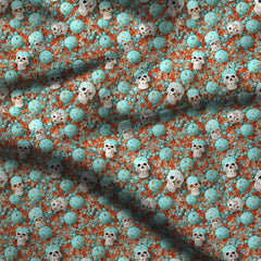 Must-Have Turquoise Novelty Skull Tango Soft Crepe Printed Fabric