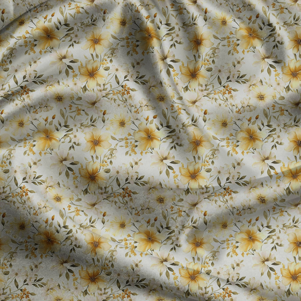 Bestseller Golden Floral Hour uSoft Satin Printed Fabric