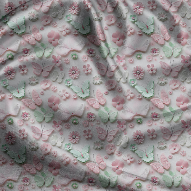 Trendy Petal Botanical Flutter uSoft Satin Printed Fabric