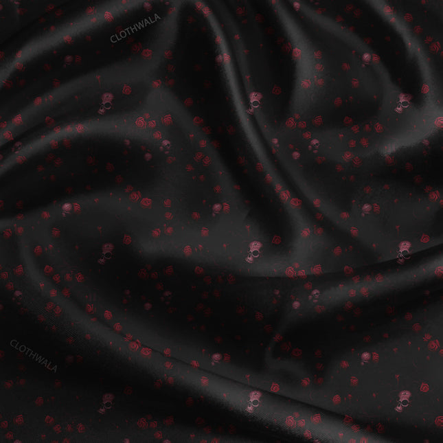 Premium Crimson Gothic Skull Whispers uSoft Satin Printed Fabric