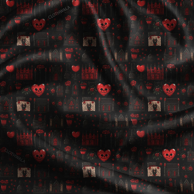 Premium Gothic Love Story uSoft Satin Printed Fabric