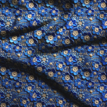Hotpick Celestial 3D Floral Navy Floraison Soft Crepe Printed Fabric
