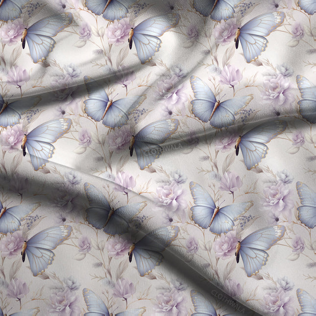Luxury Butterfly Floral Fantasy Whispers Soft Crepe Printed Fabric