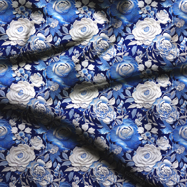Hotpick Porcelain Floral Petal Waltz Soft Crepe Printed Fabric