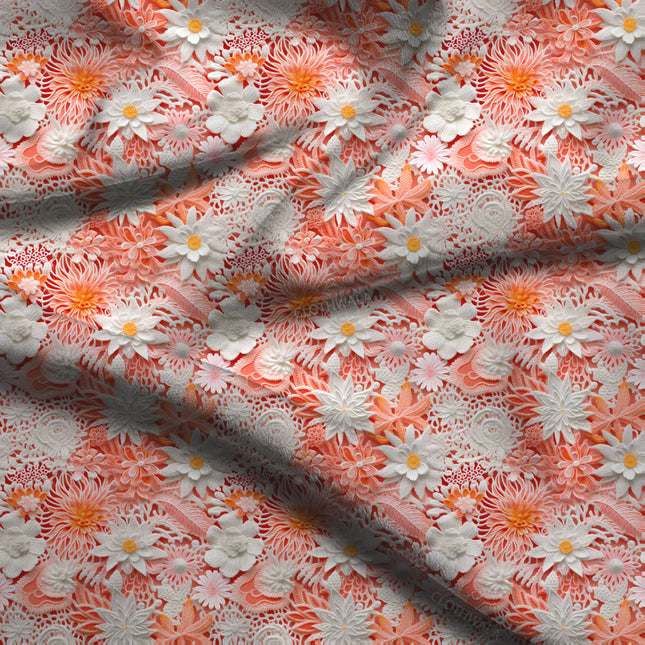 Must-Have Coral Floral Daisy Delight Soft Crepe Printed Fabric