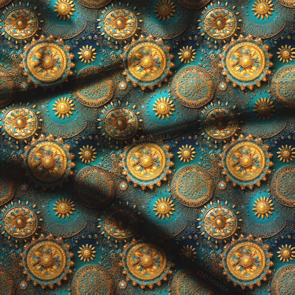 Exclusive Majestic Geometric Mandala Soft Crepe Printed Fabric