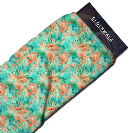 Hotpick Coral Abstract Nature Reef Drip uSoft Satin Printed Fabric