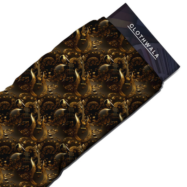 Premium Melodic Ornamental Gold Soft Crepe Printed Fabric