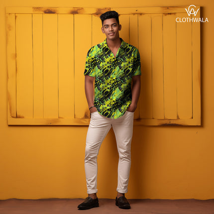 Trendy Neon Abstract Jungle uSoft Satin Printed Fabric