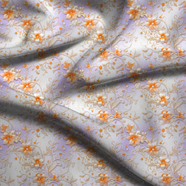 Luxury Golden Floral Elegance Blossom Whispers Soft Crepe Printed Fabric