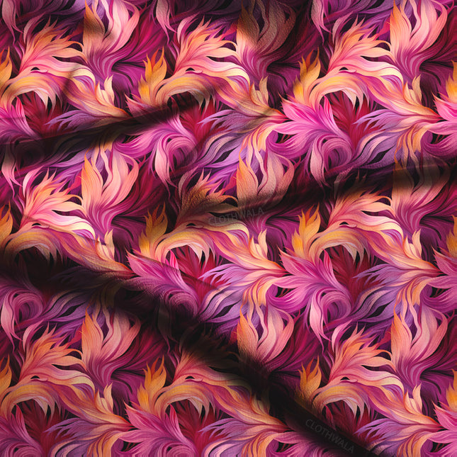 Latest Abstract Flame Feathers Soft Crepe Printed Fabric