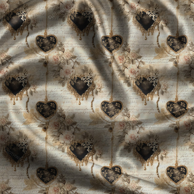 Trendy Locket Whimsical Hearts uSoft Satin Printed Fabric