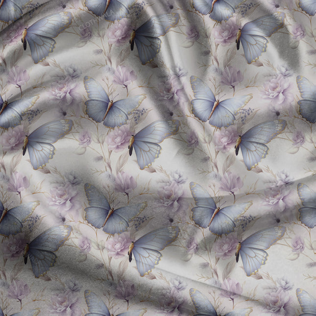 Luxury Butterfly Floral Fantasy Whispers uSoft Satin Printed Fabric