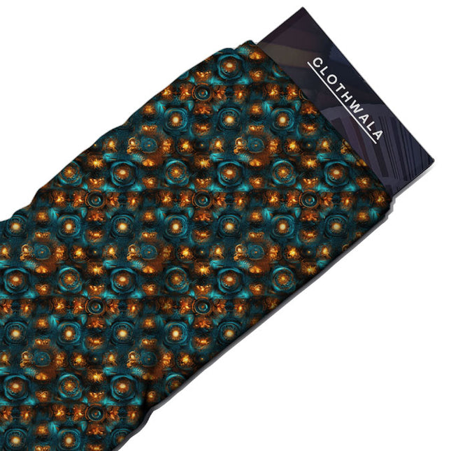 Exclusive Celestial Metallic Bronze Blooms Soft Crepe Printed Fabric