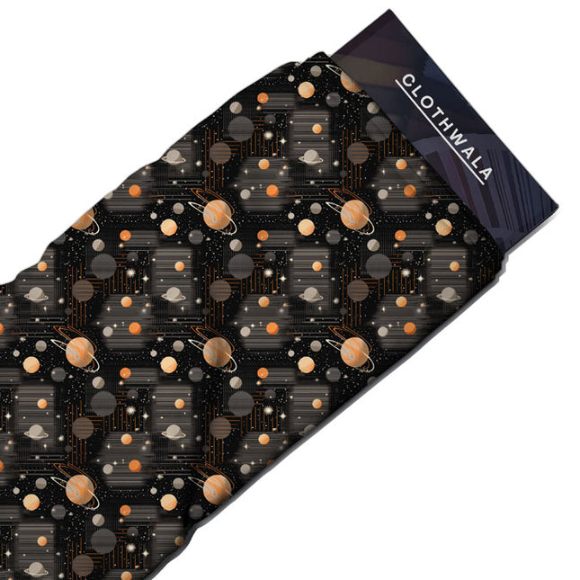 Premium Sci-Fi Celestial Circuitry Soft Crepe Printed Fabric