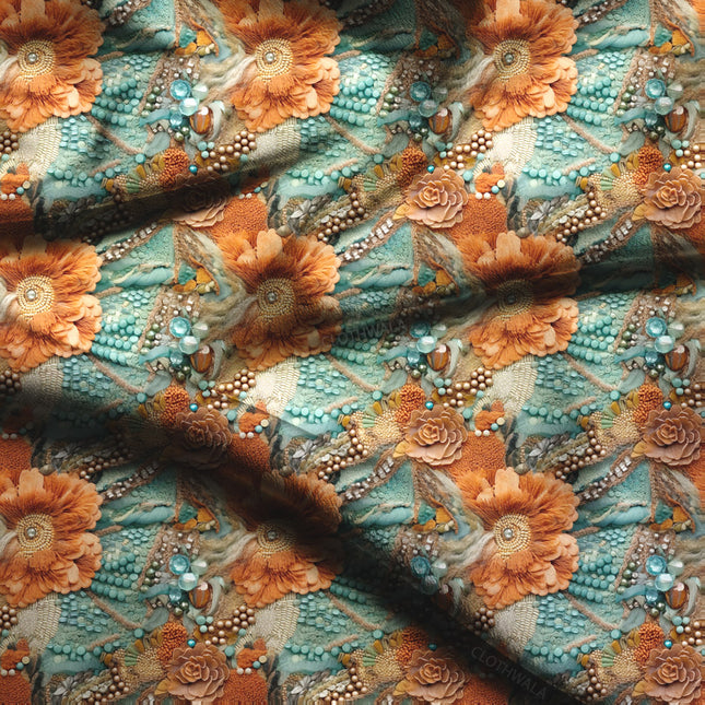 Hotpick Rustic Floral Marigold Soft Crepe Printed Fabric