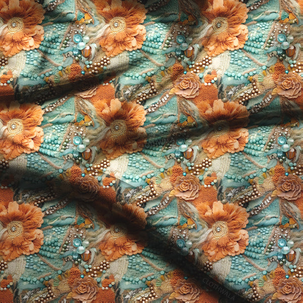 Hotpick Rustic Floral Marigold Soft Crepe Printed Fabric