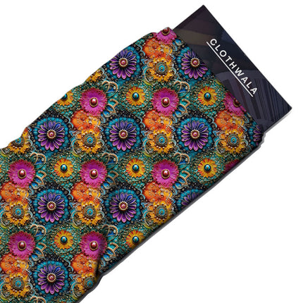 Exclusive Bohemian Floral - Eclectic Bloom Rhapsody Soft Crepe Printed Fabric