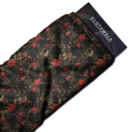 Trendy Twilight Floral Rose uSoft Satin Printed Fabric