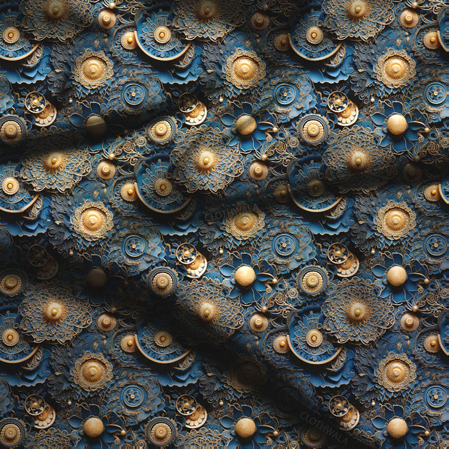 Exclusive Celestial Mandala Rings Soft Crepe Printed Fabric