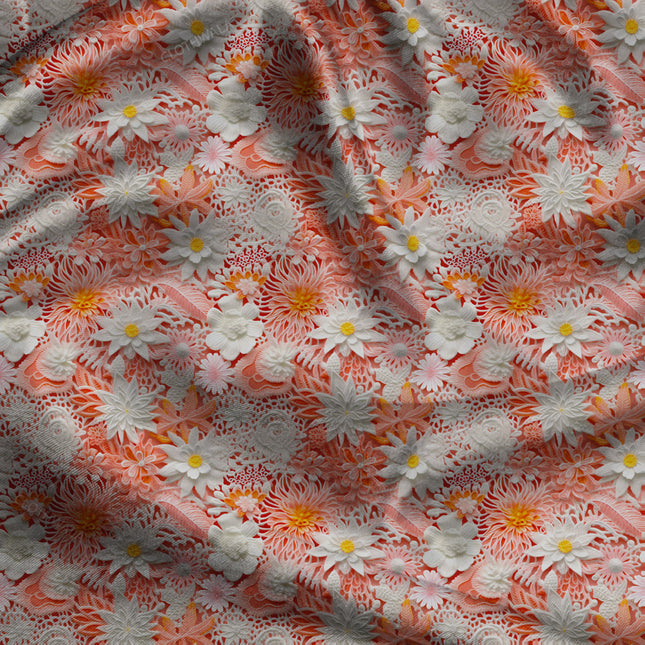 Must-Have Coral Floral Daisy Delight uSoft Satin Printed Fabric