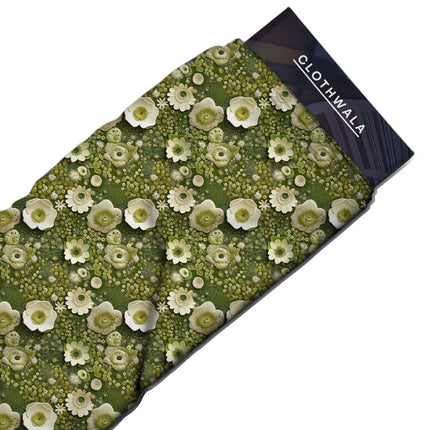 Limited Edition Verdant Floral Blossom Cascade Soft Crepe Printed Fabric