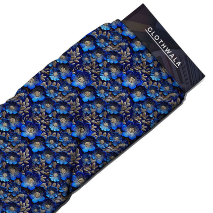 Hotpick Midnight Floral Gold Garden Soft Crepe Printed Fabric