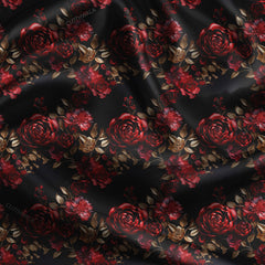 Hotpick 3D Floral Midnight Rose uSoft Satin Printed Fabric