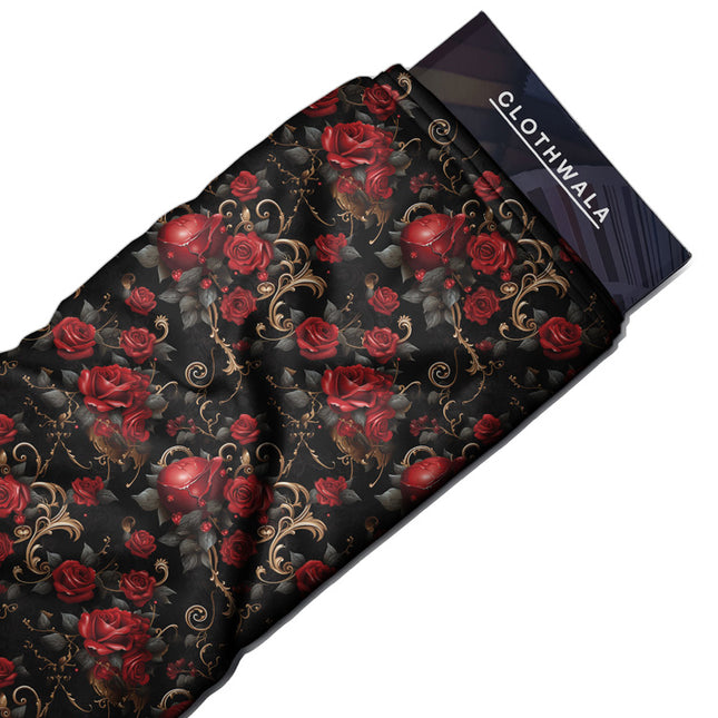 Hotpick Midnight Floral Rose uSoft Satin Printed Fabric