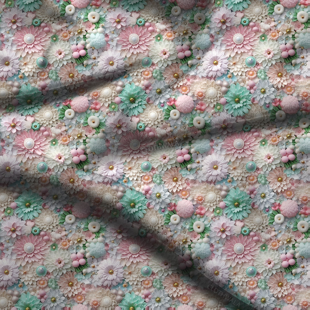 Elite Floral Beadwork Bouquet Soft Crepe Printed Fabric