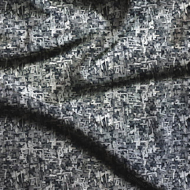 Trendsetting Monochrome Geometric Matrix Soft Crepe Printed Fabric