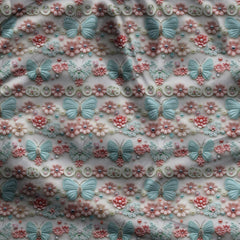 Trendy Butterfly Floral Lace uSoft Satin Printed Fabric