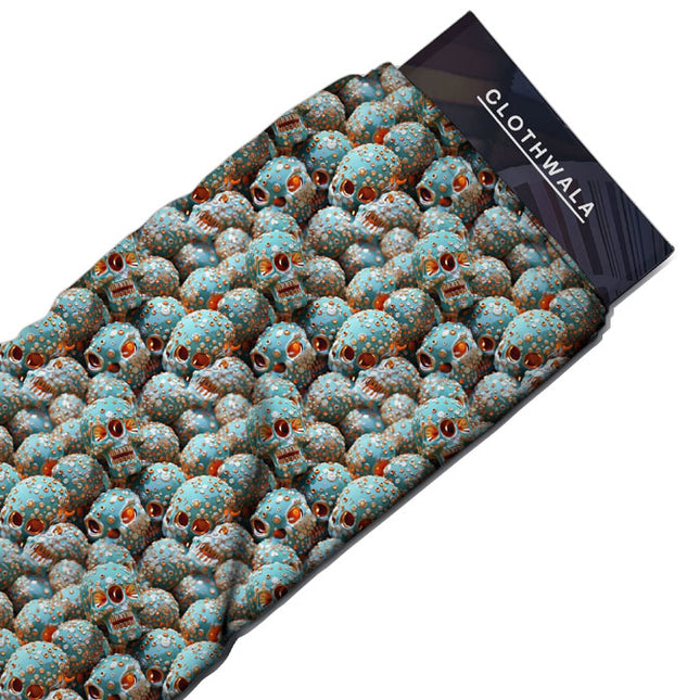 Trendy Aqua Novelty Skull Soft Crepe Printed Fabric