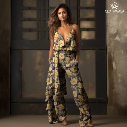 Hotpick Golden Floral Peony uSoft Satin Printed Fabric