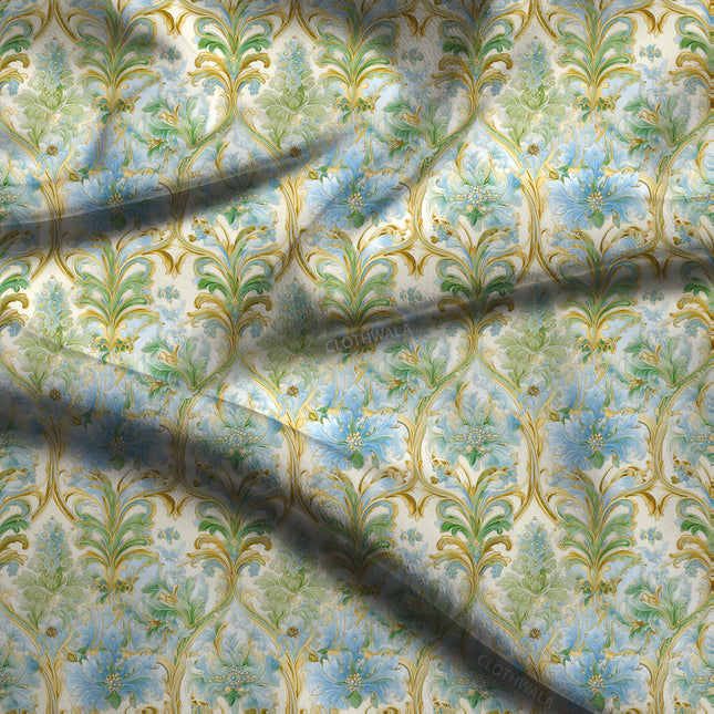 Trendy Azure Floral Flourish Soft Crepe Printed Fabric