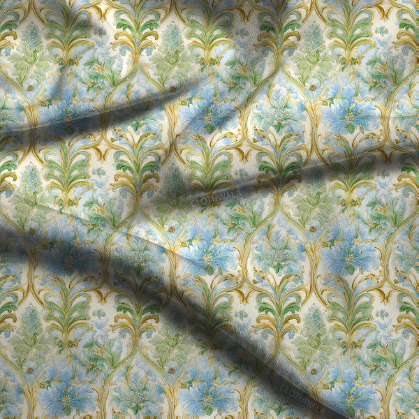 Trendy Azure Floral Flourish Soft Crepe Printed Fabric