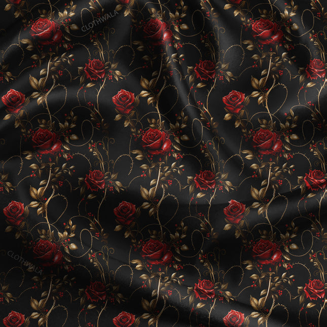 Bestseller Crimson 3D Floral Charm uSoft Satin Printed Fabric