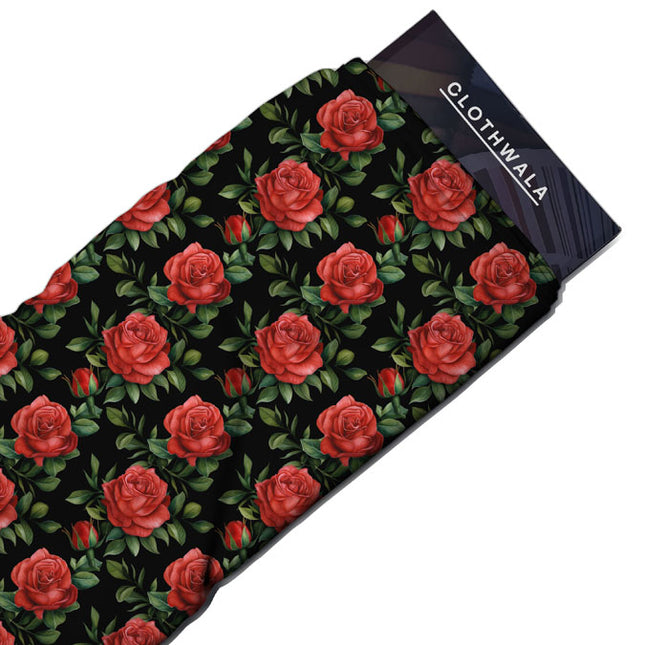 Premium Floral Midnight Rose Soft Crepe Printed Fabric