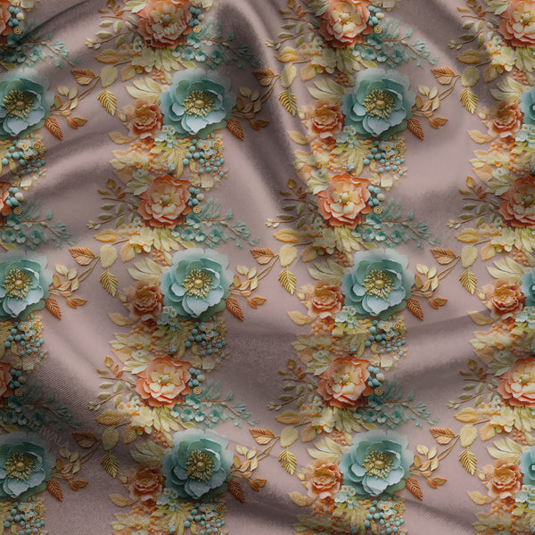 Luxury Blossom Floral Vintage Symphony uSoft Satin Printed Fabric