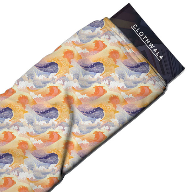 Luxury Sunset Abstract Nautical Waves Serenity Soft Crepe Printed Fabric