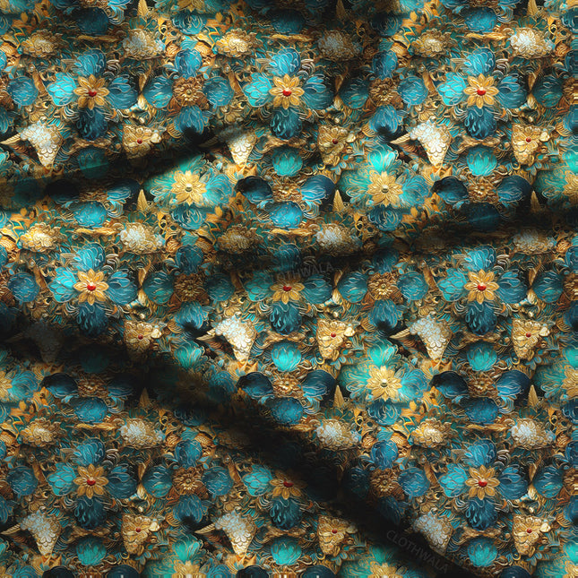 Exclusive Floral Aqua Elegance Soft Crepe Printed Fabric