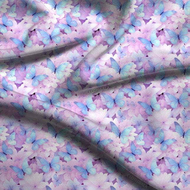 Luxury Pastel Whimsical Nature Flutter Soft Crepe Printed Fabric