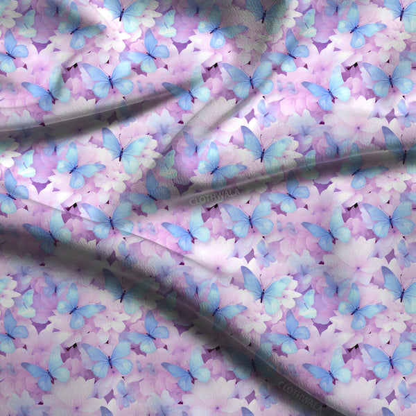 Luxury Pastel Whimsical Nature Flutter Soft Crepe Printed Fabric