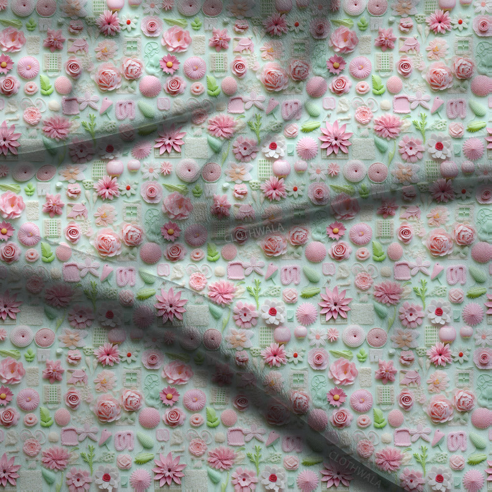 Elite Textured Floral Garden Soft Crepe Printed Fabric