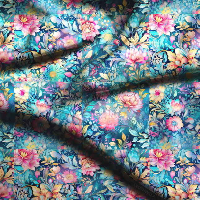 Latest Twilight Floral Garden Soft Crepe Printed Fabric