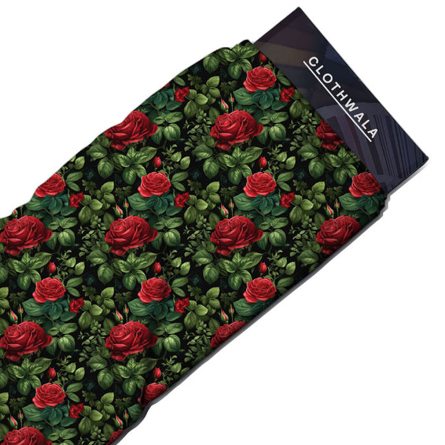 Premium Midnight Floral - Romantic Night Rose Rendezvous Soft Crepe Printed Fabric